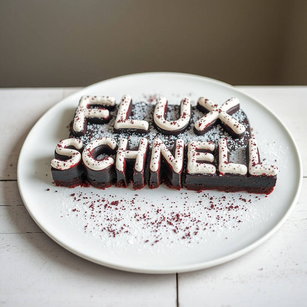 AI generated image by FLUX.1-schnell: black forest gateau cake spelling out the words "FLUX SCHNELL", tasty, food photography, dynamic shot