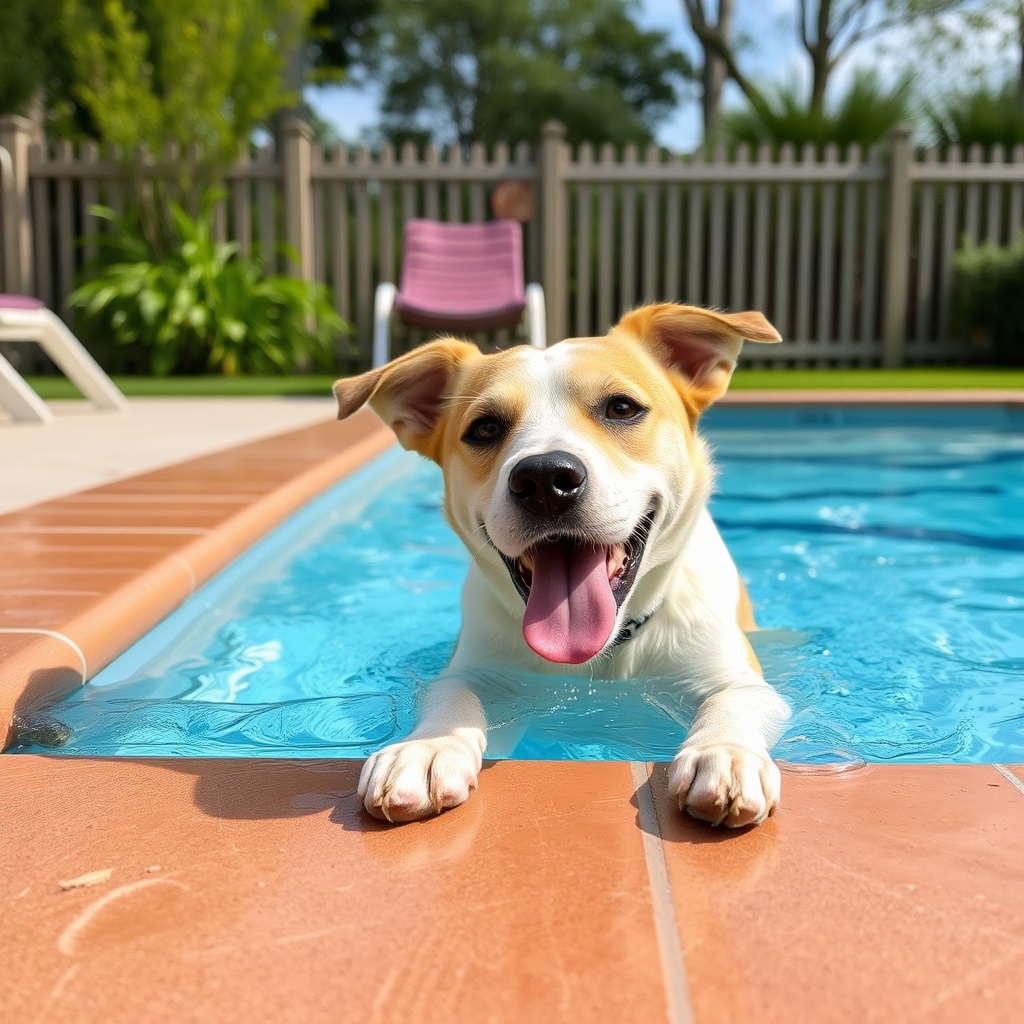 AI generated image by FLUX.1-schnell: a dog playing in swimming pool