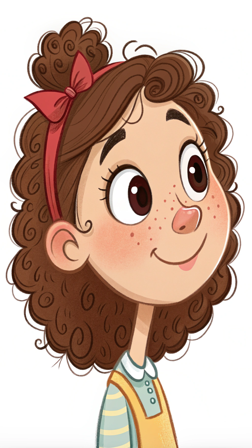 AI generated image by FLUX.1-schnell: a girl with brown curly and a Big nose with a pimple on it, disney style 