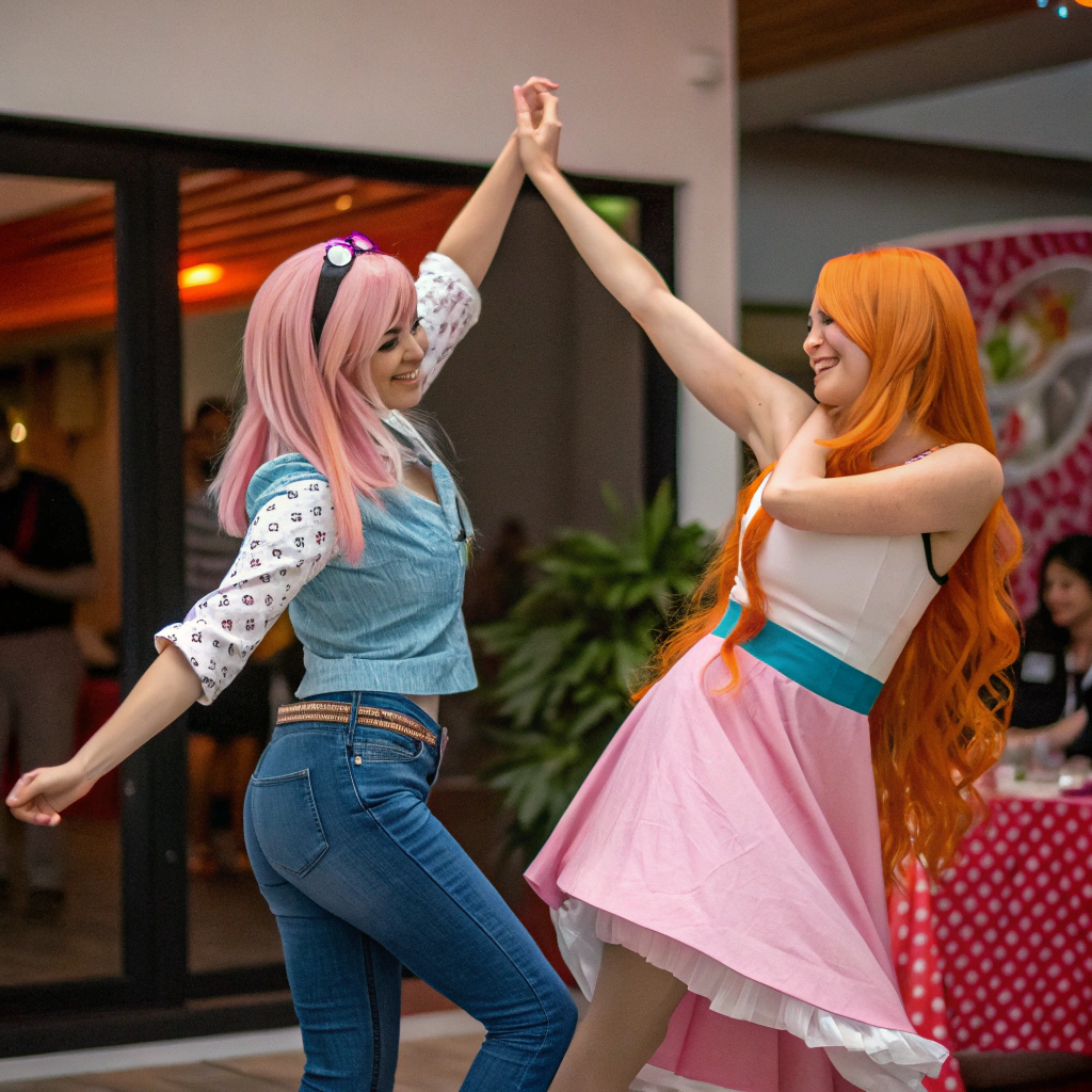 AI generated image by Red Panda AI: Ino Yamanaka is dancing with Nami