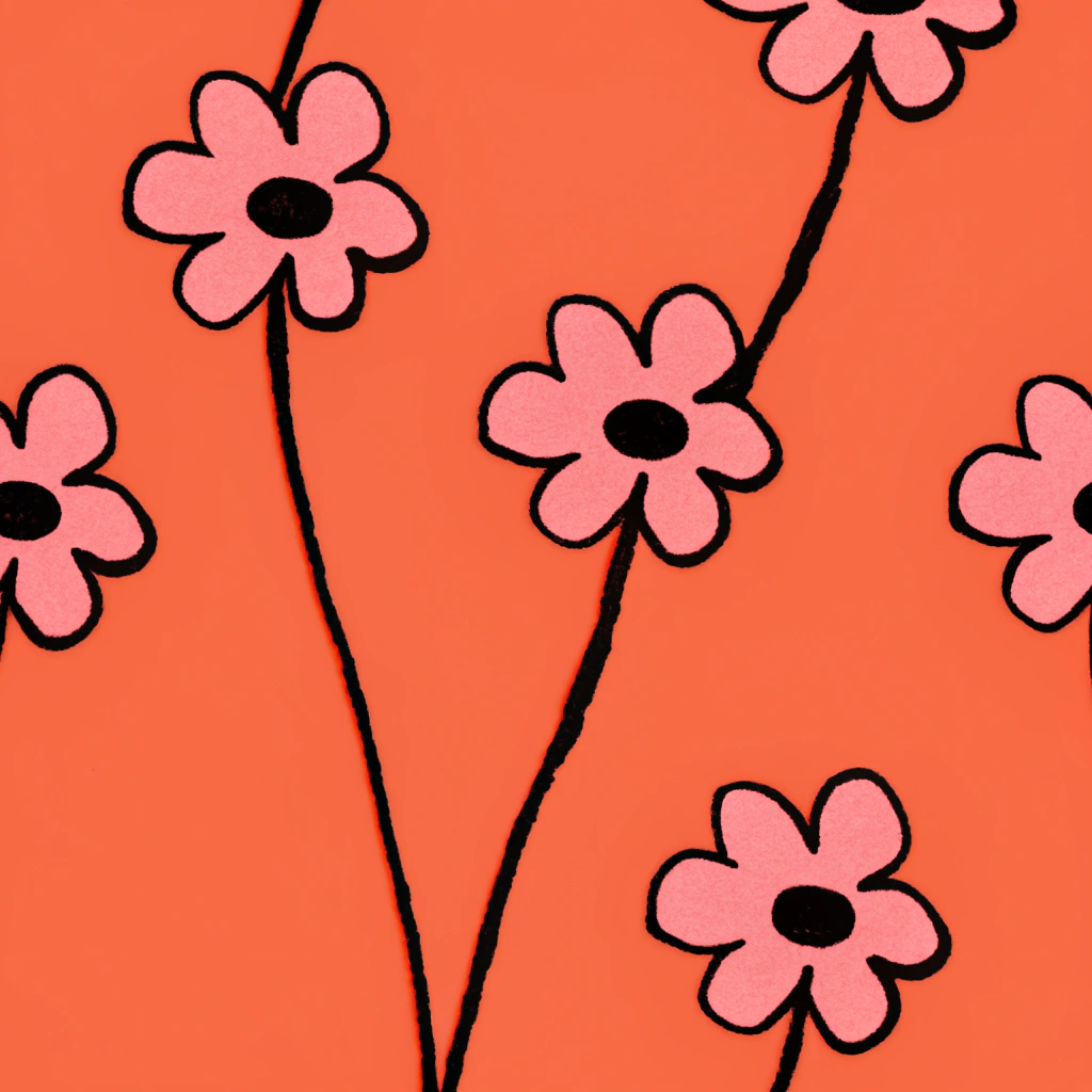 AI generated image by Red Panda AI: extremely simple black and white children's coloring page of a repeating pattern of wildflowers, bold black lines and no shading of any kind