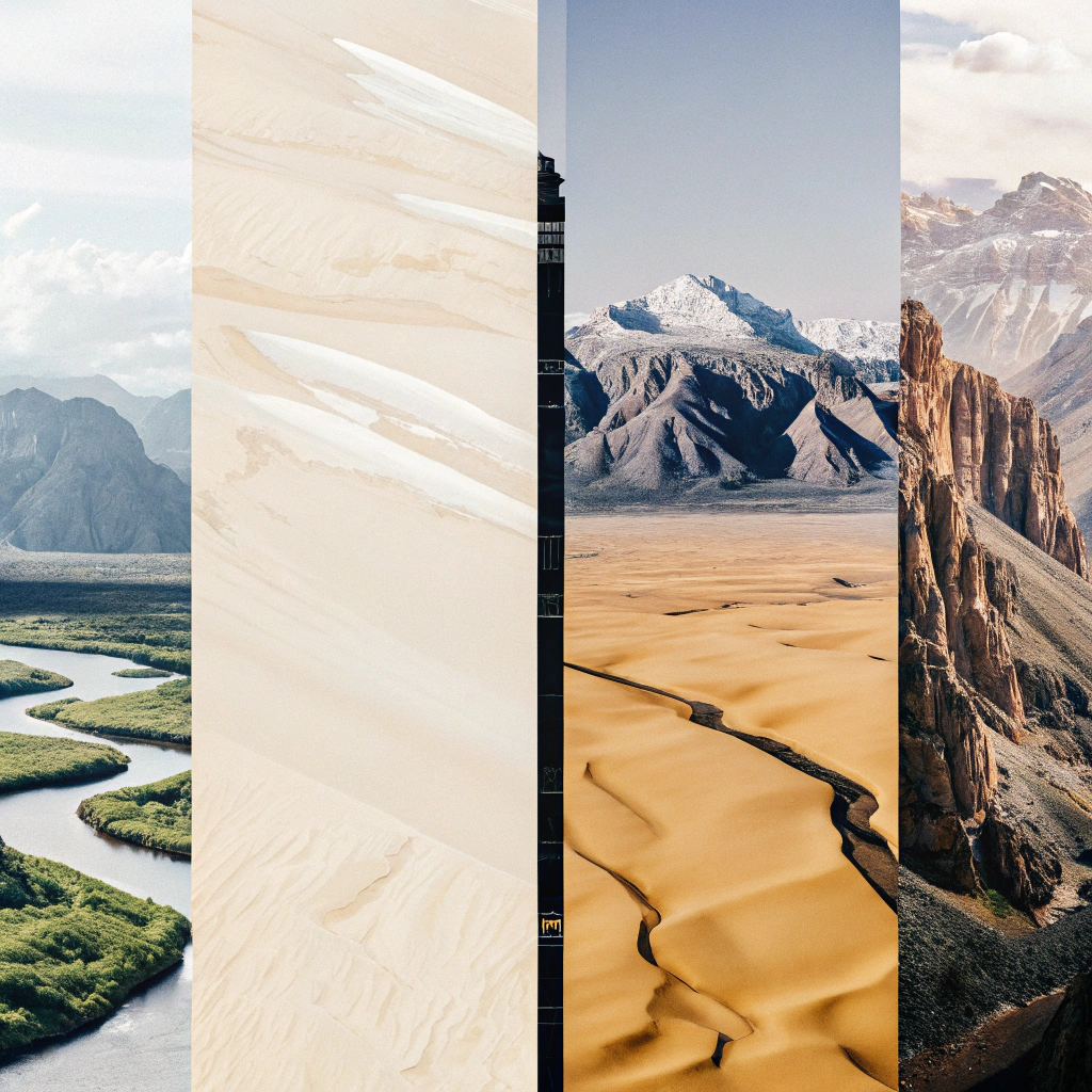 AI generated image by Red Panda AI: Generate an image portraying diverse geographical features, including towering mountains, winding rivers, expansive deserts, and lush valleys. The terrain to create images is varied, showcasing the Earth’s natural beauty in all its forms.