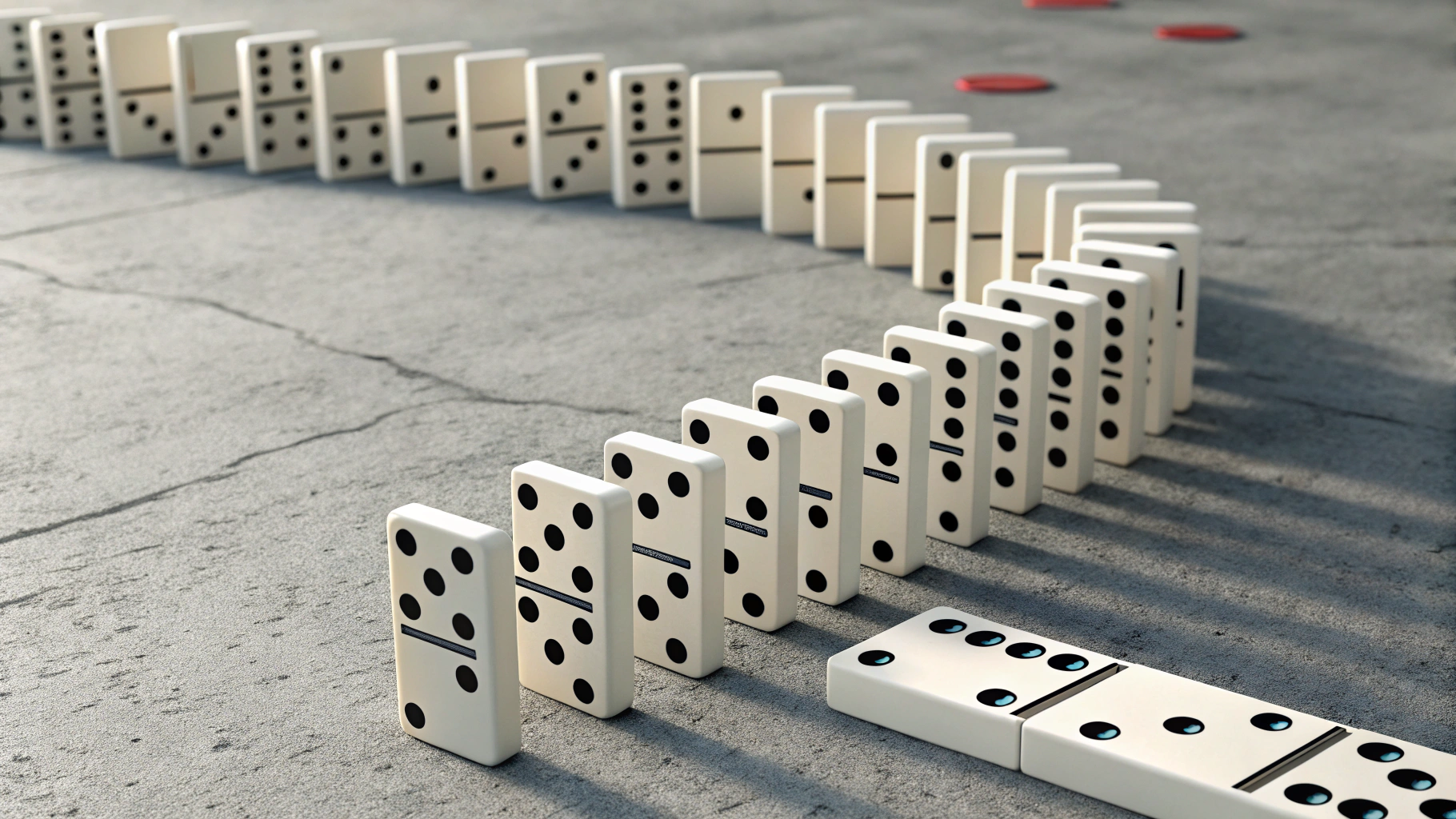 AI generated image by Red Panda AI: Picture this: a meticulously arranged pattern of dominoes that appears to be falling in one predictable sequence, but midway through, the collapse veers in a completely unanticipated direction due to a hidden pivot point or alternate arrangement.