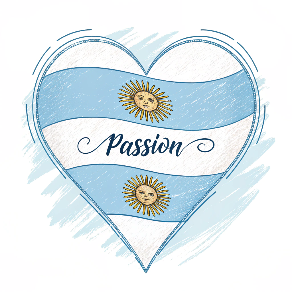 AI generated image by Red Panda AI: the outline of the flag of Argentina and that it says PASSION inside for my tattoo