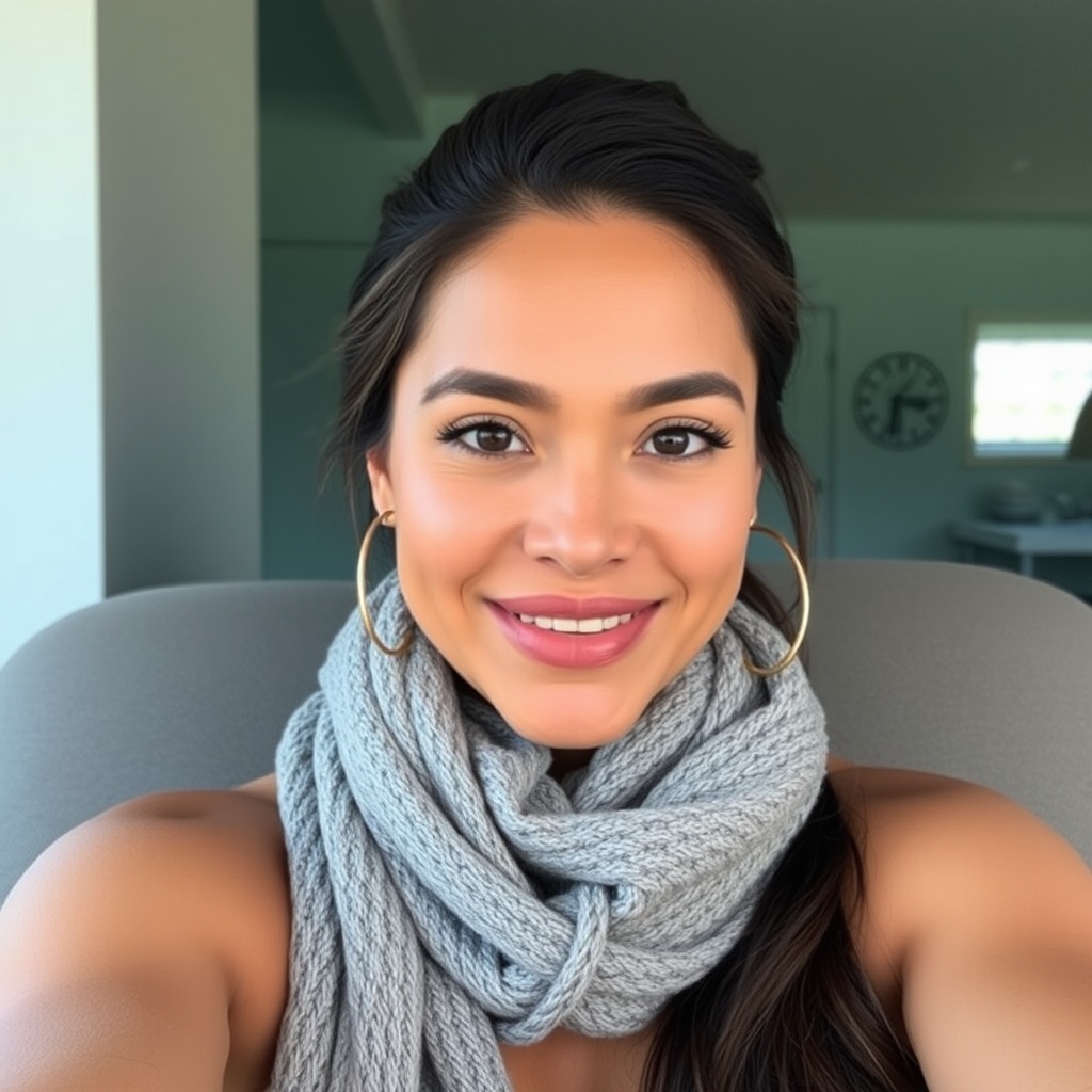 AI generated image by FLUX.1-schnell: A pretty latina woman in her 30s. This is a photo for her dating app profile
