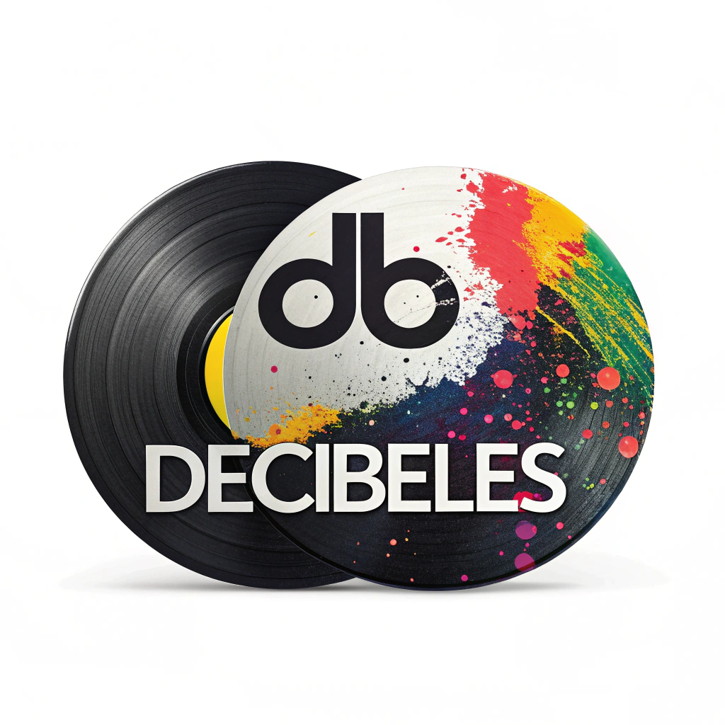 AI generated image by Red Panda AI: quiero crear un logo para una empresa que vende vinilos que se llama Decibeles, que tenga como objetos las letras dB y un disco de vinilo edición limitada con manchas de colores
