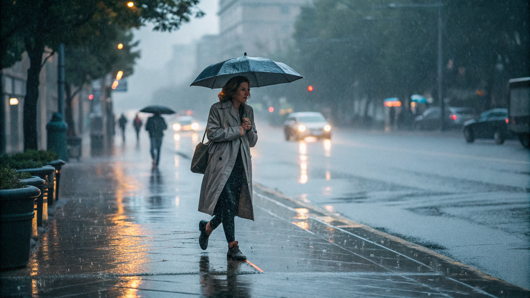 AI generated image by Red Panda AI:  una mujer caminando bajo  la lluvia