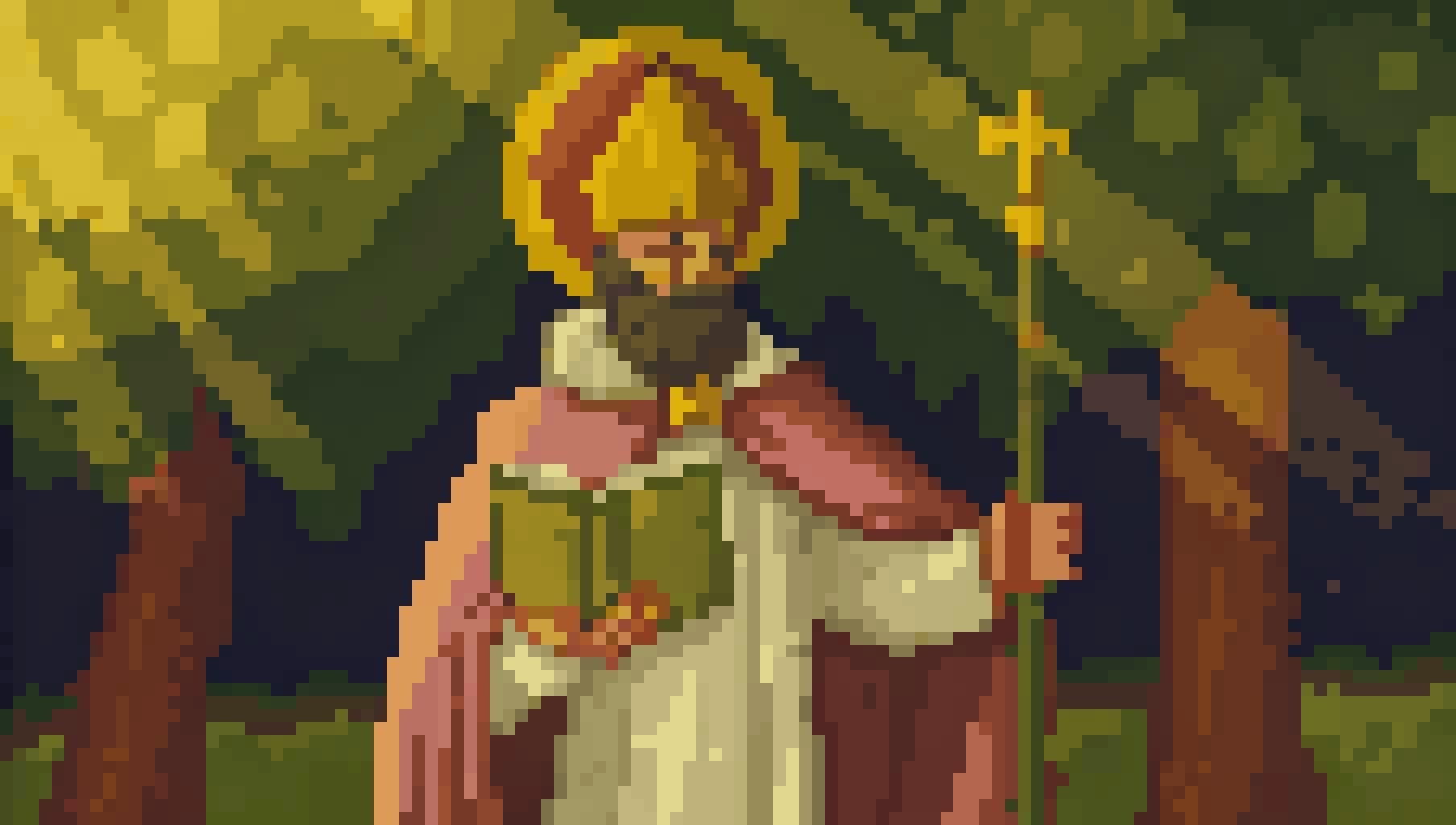 AI generated image by Red Panda AI: Realistic image, Saint Cyprian is represented in human appearance, dressed in his white tunic and a majestic pink fucsia cape that flutters gracefully. On his head he wears a golden miter that shines with divine light, radiating wisdom and power. With his serene and penetrating gaze, Saint Cyprian holds in one hand his spell book, a symbol of his deep knowledge and mastery of his magic. His stance is firm and determined, like a guardian of ancient mysteries and a guide on the path of light. This representation of Saint Cyprian invites the viewer to enter the world of MidJourney, where magic and spirituality intertwine in an eternal dance of power and mystery. The frontal focus image captures the very essence of the character and presents him as a figure of authority and respect among the STARRY