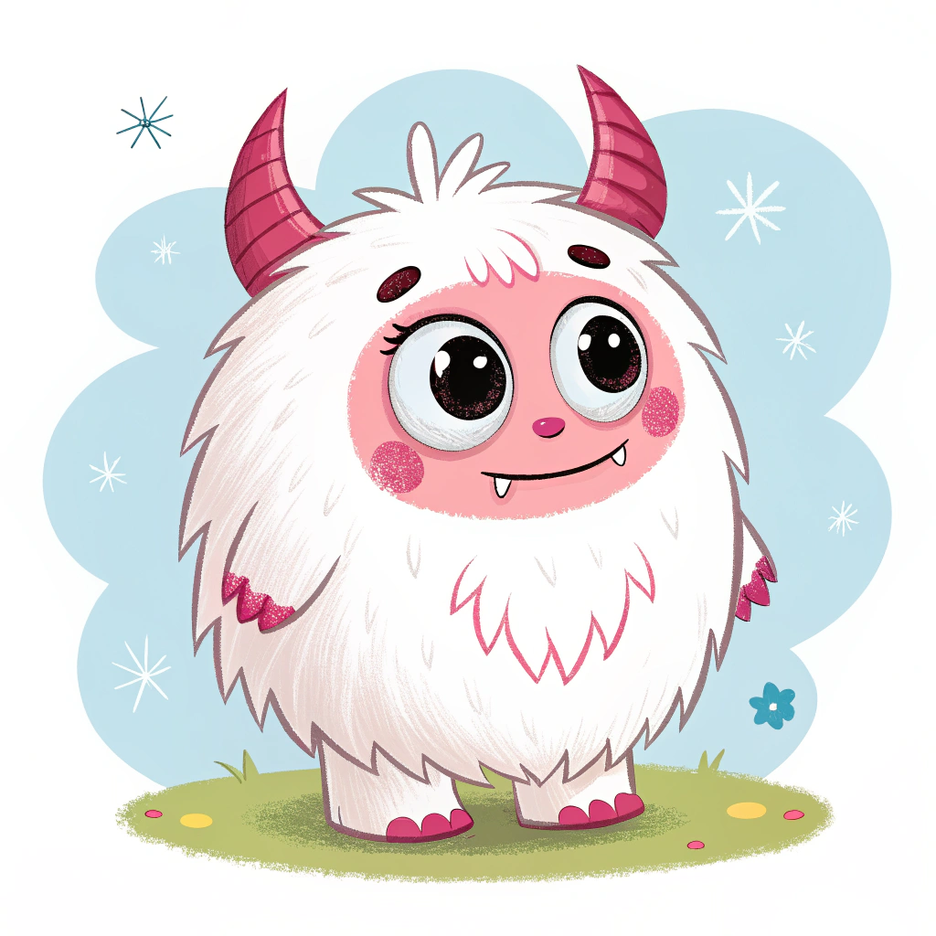AI generated image by Red Panda AI: A cute cartoon monster with big eyes and prolific white and pink fur