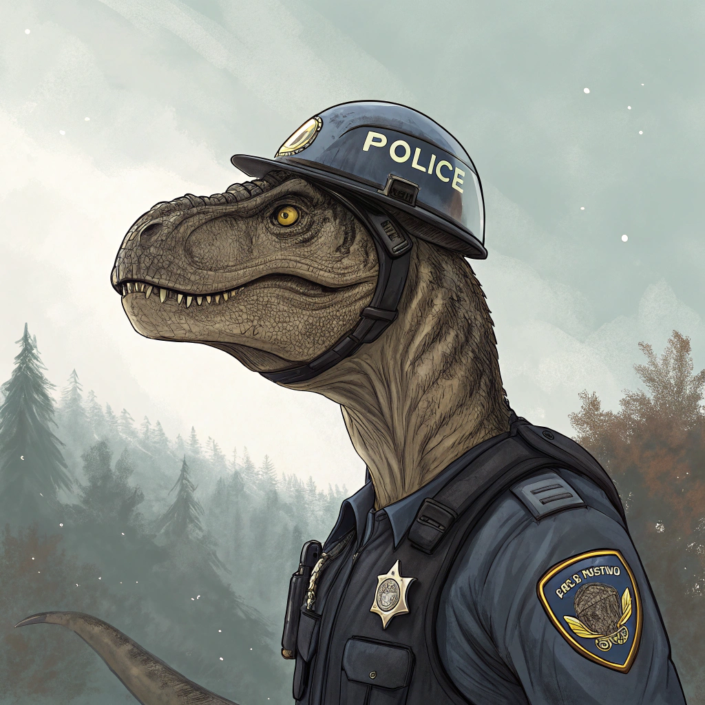 AI generated image by Red Panda AI: a police tyrannosaurus rex