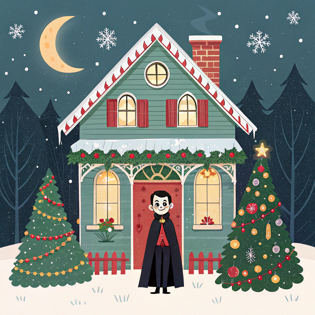 AI generated image by Red Panda AI: vampiro en una casa de navidad
