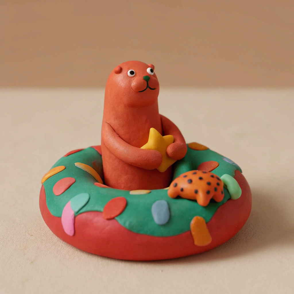 AI generated image by Red Panda AI: 맑은 바다에 여자 수달이 떠 있고 수달은 별 하나를 안고 행복해하고 있다.
수달 옆에는 작은 바다거북이 흐뭇한 표정으로 바라보고 있다.
그리고 수달근처에는 알록달록한 여러 색깔의 작은 물고기 떼가 수달을 둘러 싸고 있다.