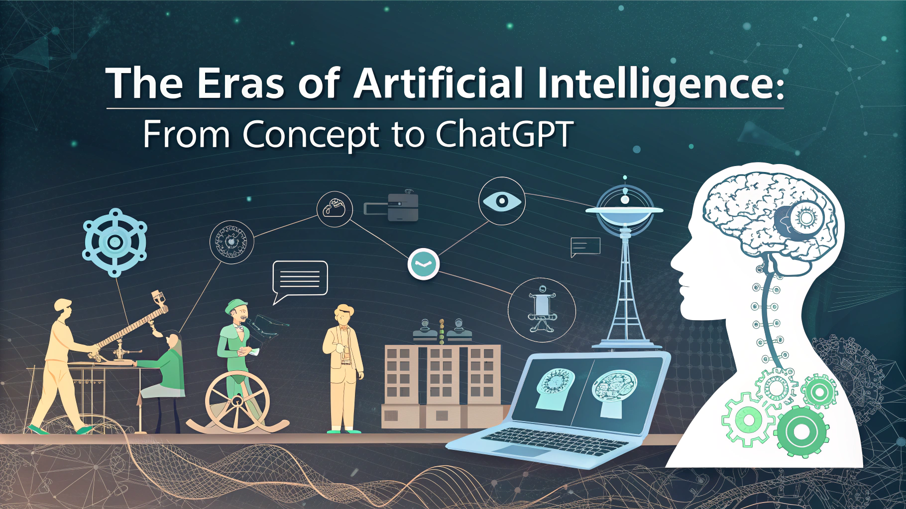 AI generated image by Red Panda AI: An image that represents the phrase "The Eras of Artificial Intelligence: From Concept to ChatGPT."
