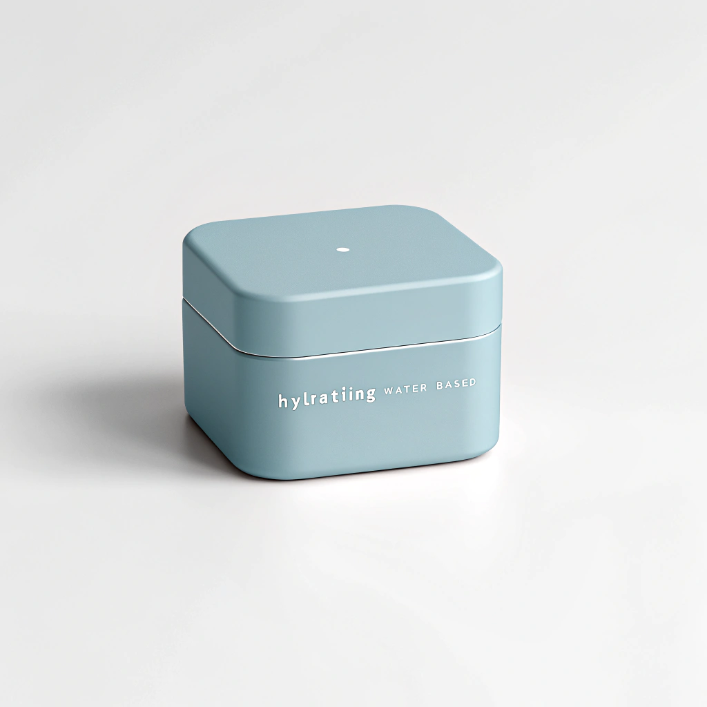 AI generated image by Red Panda AI: 3D render of a minimalist sky-blue cosmetic packaging box with rounded corners, featuring a matte or subtly glossy finish and clean white typography for the brand name and product details. Emphasize a hydrating, water-based concept with a premium yet simple aesthetic. Use soft lighting and a clean background to highlight the box’s modern, understated elegance.
