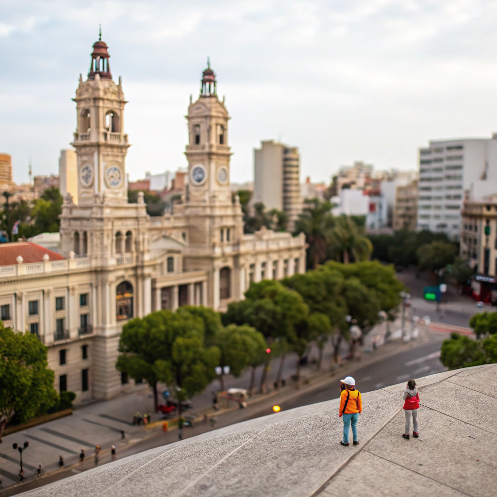 AI generated image by Red Panda AI: Quiero que me hagas una imagen de la falla del ayuntamiento de valencia, como minioms de visitantes
