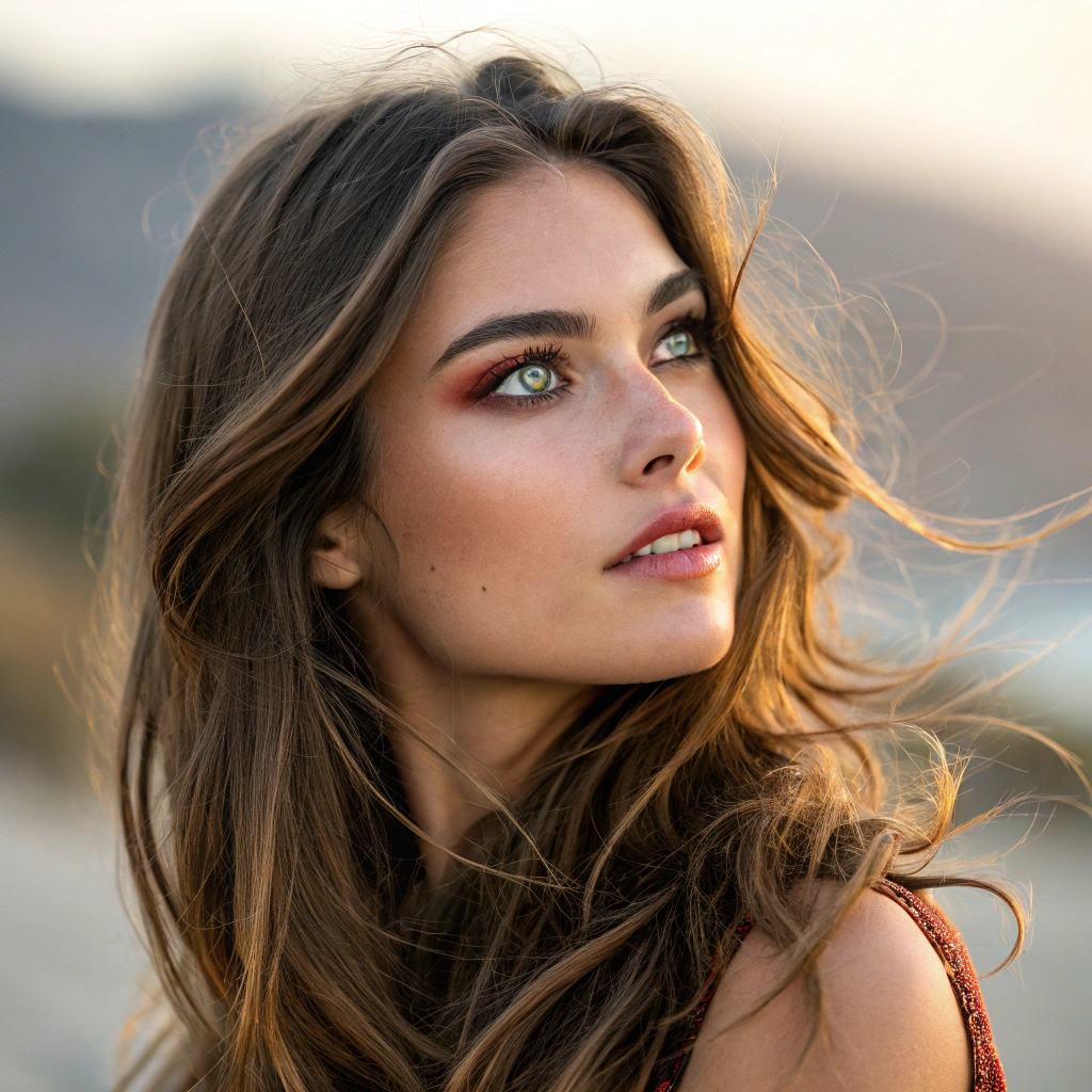 AI generated image by Red Panda AI: A full headshot of the most beautiful woman imaginable with eyes that scream wild heart and flicker with flames