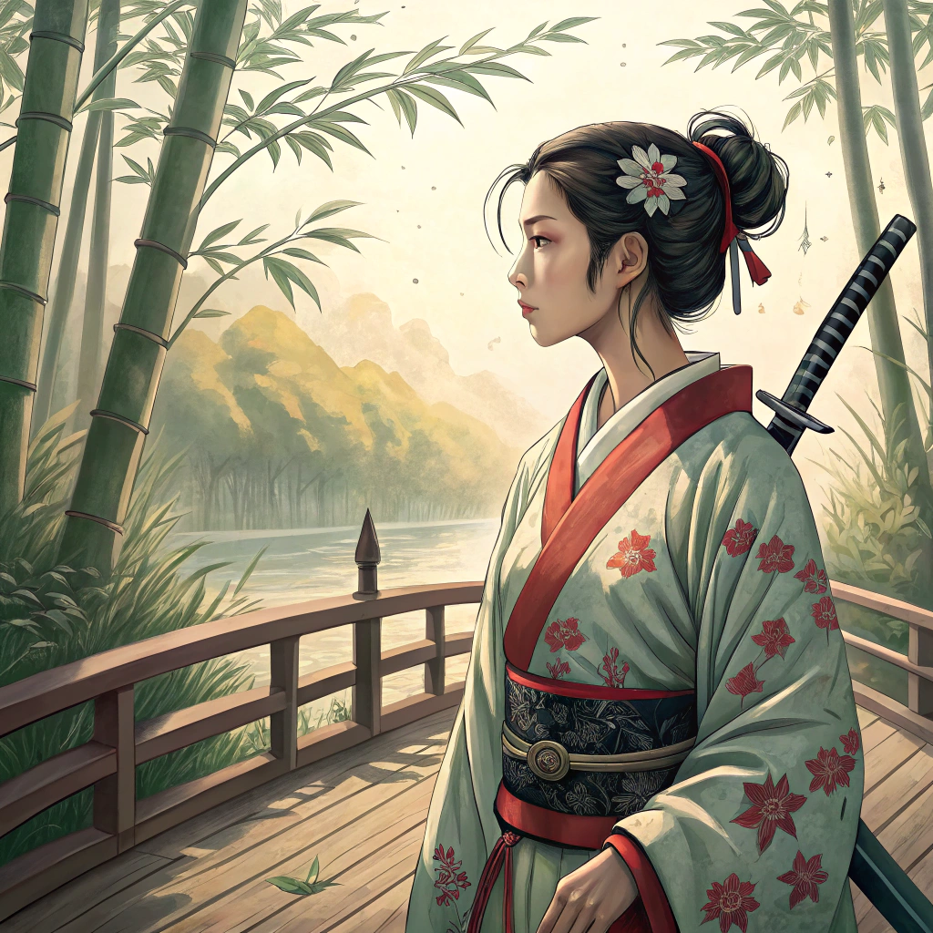 AI generated image by Red Panda AI: 日本武士女孩