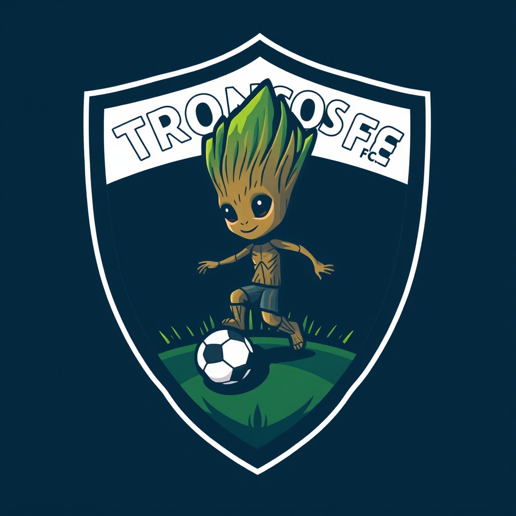 AI generated image by FLUX.1-schnell: I would like you to generate a image of a piece of a stem of a tree, in a shield of a soccer team, and the soccer team's name is "TRONCOS F.C."
maybe another suggestion could be baby groot playing soccer in the shield