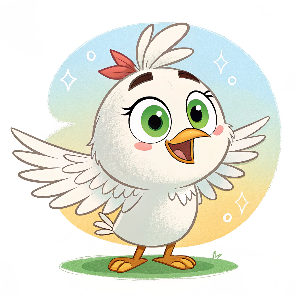 AI generated image by Red Panda AI: A cute green-eyed cartoon with white feathers that looks like Angrybird to me or Disney Chanel