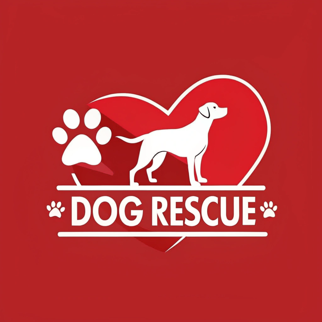 AI generated image by Red Panda AI: a rescue logo for dogs using only the colors red and white