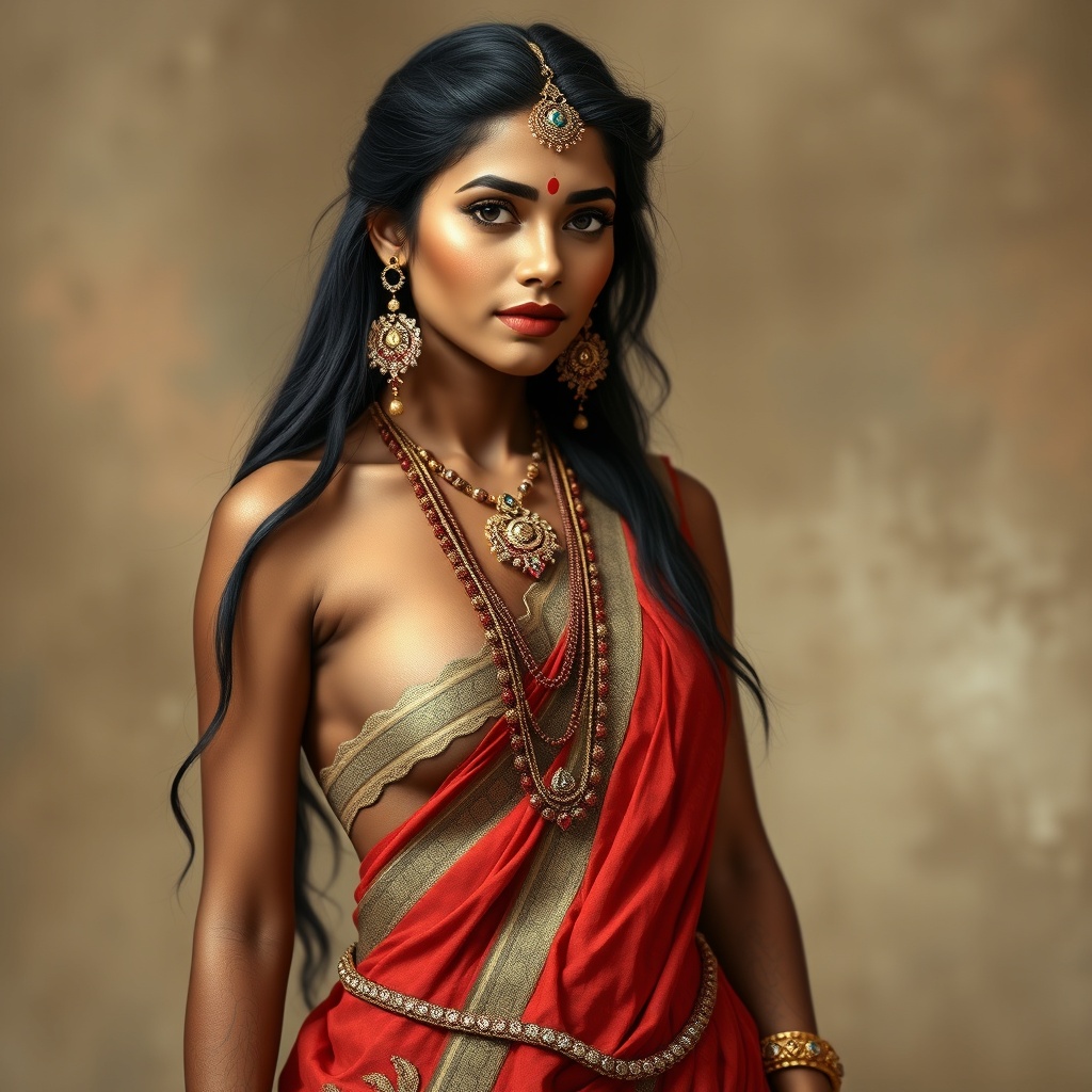 AI generated image by FLUX.1-schnell: create a girl indian like himachali or phadi without any cloths full body
