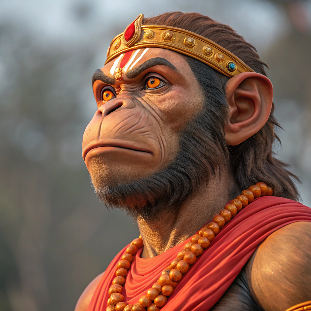 AI generated image by FLUX.1-schnell: Close Up Shot of Lord Hanuman