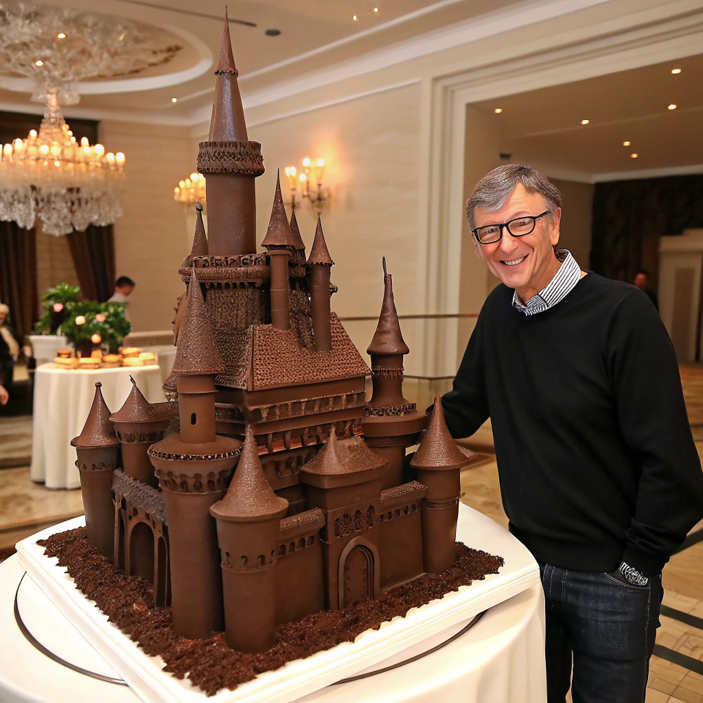 AI generated image by Red Panda AI: château en chocolat fait avec Bill Gates